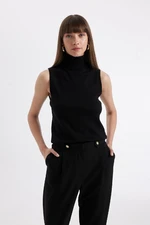 DEFACTO Women's Black Regular Fit Turtleneck Sleeveless Basic Plain Knit Sweater