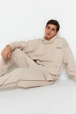 Trendyol Stone Tracksuit Oversize/Wide Cut Hooded Embroidered Piping Inside Polar Fleece/Warm