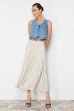 Trendyol Stone Pleated Maxi Stretchy Knitted Skirt