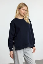 Trendyol Navy Blue Thick Polar Fleece Inside Snap Detail Relaxed/Comfortable Cut Knitted Sweatshirt