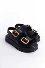 Capone Outfitters Women's Wedge Heel Double Strap Buckle Sandals