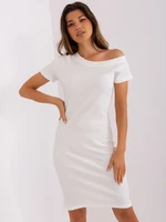 Ecru bodycon pruhované basic šaty