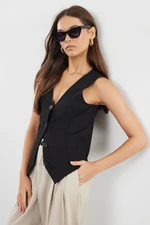 Trendyol Black Buttoned V Neck Flexible Regular Vest