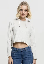 Ladies Cropped Terry Hoody Grey and White Melange