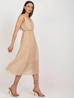 Dark beige pleated midi dress