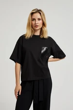 Women's T-shirt with sequins MOODO - black