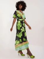 Lime and black midi dress with short sleeves