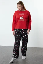 Trendyol Curve Black-Red Hello Kitty Licensed Knitted Pajama Set