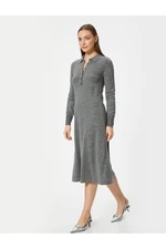 Koton Long Knitwear Dress Polo Neck Button Detailed Long Sleeve