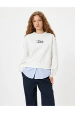 Koton Oversize Sweatshirt Crew Neck Slogan Fabric Detail