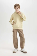 DEFACTO Boys Elastic Waist and Leg Cargo Pocket Plush Fleece Lined Jogger Pants