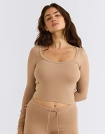 Organic Basics Everyday Scoop Neck Long Sleeve Tee Hazelnut S