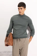 DEFACTO Men's Dark Khaki Slim Fit Slim Fit Half Turtleneck Knitwear Sweater