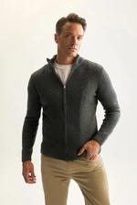 DEFACTO Men's Anthracite Standard Fit Regular Cut Half Turtleneck Zippered Waffle Cardigan