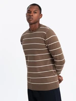 Ombre Men's casual sweater with horizontal stripes - brown