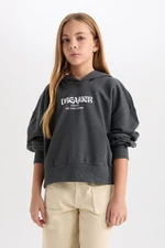 DEFACTO Girl Oversize Hooded Printed Thick Sweatshirt