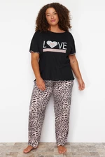 Trendyol Curve Black Leopard Patterned Knitted Pajamas Set