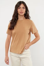 Trendyol Mink 100% Cotton Basic Crew Neck Knitted T-Shirt