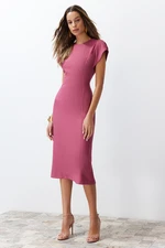 Trendyol Dusty Rose Bodycon Low Sleeve Crew Neck Midi Pencil Skirt Woven Dress