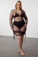 Trendyol Curve Brown Mesh Beachwear Plus Size Dress