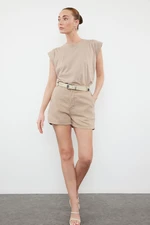 Trendyol Mink Ribbed Denim Shorts & Bermuda