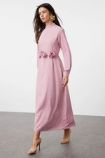 Trendyol Dusty Rose Belted Rose Detailed Satin Woven Dress