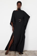 Trendyol Black A-Cut Belt Detailed Long Woven Elegant Evening Dress