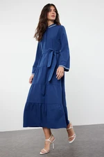 Trendyol Blue Embroidery Accessory Detailed Cotton Woven Dress