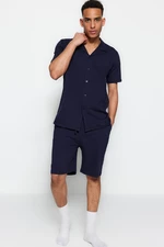 Trendyol Navy Blue Unisex Regular Fit Wide Collar Shorts Pajamas Set