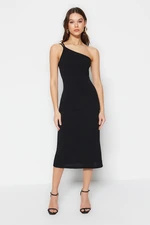 Trendyol Black One Shoulder A-Line/A-Line Form Midi Smart Crepe Strap kötött ruha