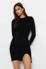 Trendyol Black Mini Knitted Slit Bodycon Dress