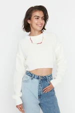 Trendyol Ecru Super Crop Crew Neck Pletený svetr