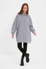 Trendyol Grey Wide Fit Oversize Hooded Pocket Scuba Knitted Sweatshirt