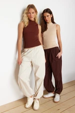 Trendyol 2-Pack Brown-Beige Fitted Ribbed Elastic Knitted Blouse