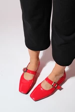 LuviShoes BLUFF Red Patent Leather Women's Flat Toe Flat Shoes