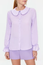 Trendyol Lilac Baby Collar Pompom Detailed Regular Normal Fit Woven Shirt