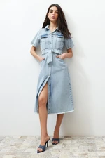 Trendyol Blue Belt Maxi Denim Dress