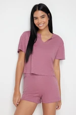 Trendyol Pink Cotton Collar Detailed Knitted Pajama Set