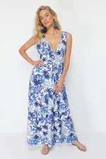 Trendyol Tropical Patterned Maxi Woven Backless Beach Dress