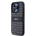 Zadní kryt DKNY PU Leather Repeat Pattern Tonal Stripe pro Apple iPhone 15 Pro Max, černá