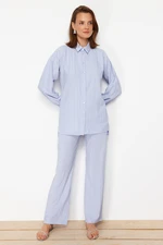 Trendyol Light Blue Long Back Wide Leg Shirt-Pants Weave Suit