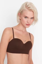 Trendyol Dark Brown Seamless/Seamless Coated Detachable Strapless Knitted Bra with Strap