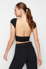 Trendyol Black Crop Unlined Shiny Knitted Blouse