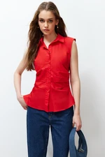 Trendyol Red Pleated Fitted Woven Shirt