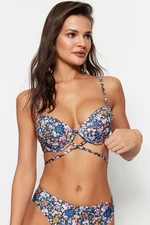 Trendyol Květinový vzor Balconette Tie-Up Bikini Top