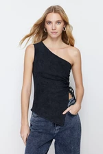 Trendyol Black Weathered/Faded Effect Body-Shouldered Ribbed Cotton Stretch Knitted Blouse