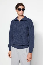 Trendyol Indigo Regular Fit Zippered Half Turtleneck Knitwear Sweater