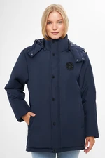 River Club Women's Navy Blue Camouflage Hooded Water And Windproof Winter Coat & Parka