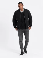 Ombre Men's quilted bomber jacket with metal zippers - black