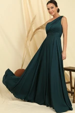 By Saygı One-Shoulder Crepe Satin Dress with Draping and Linen, Wide Body space